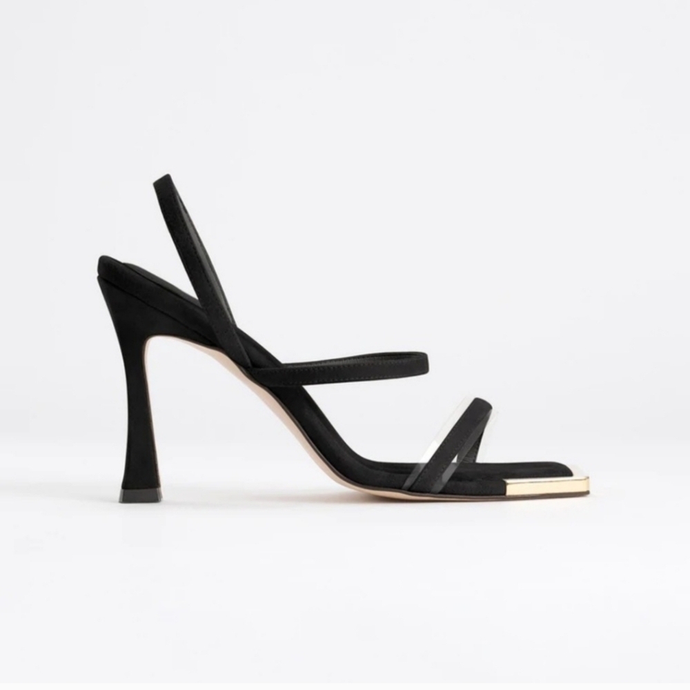 Good American Gold Trim Strappy Heels